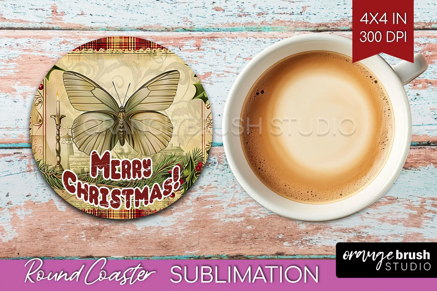 Vintage Christmas Round Coaster - Xmas Coaster Sublimation product image 1