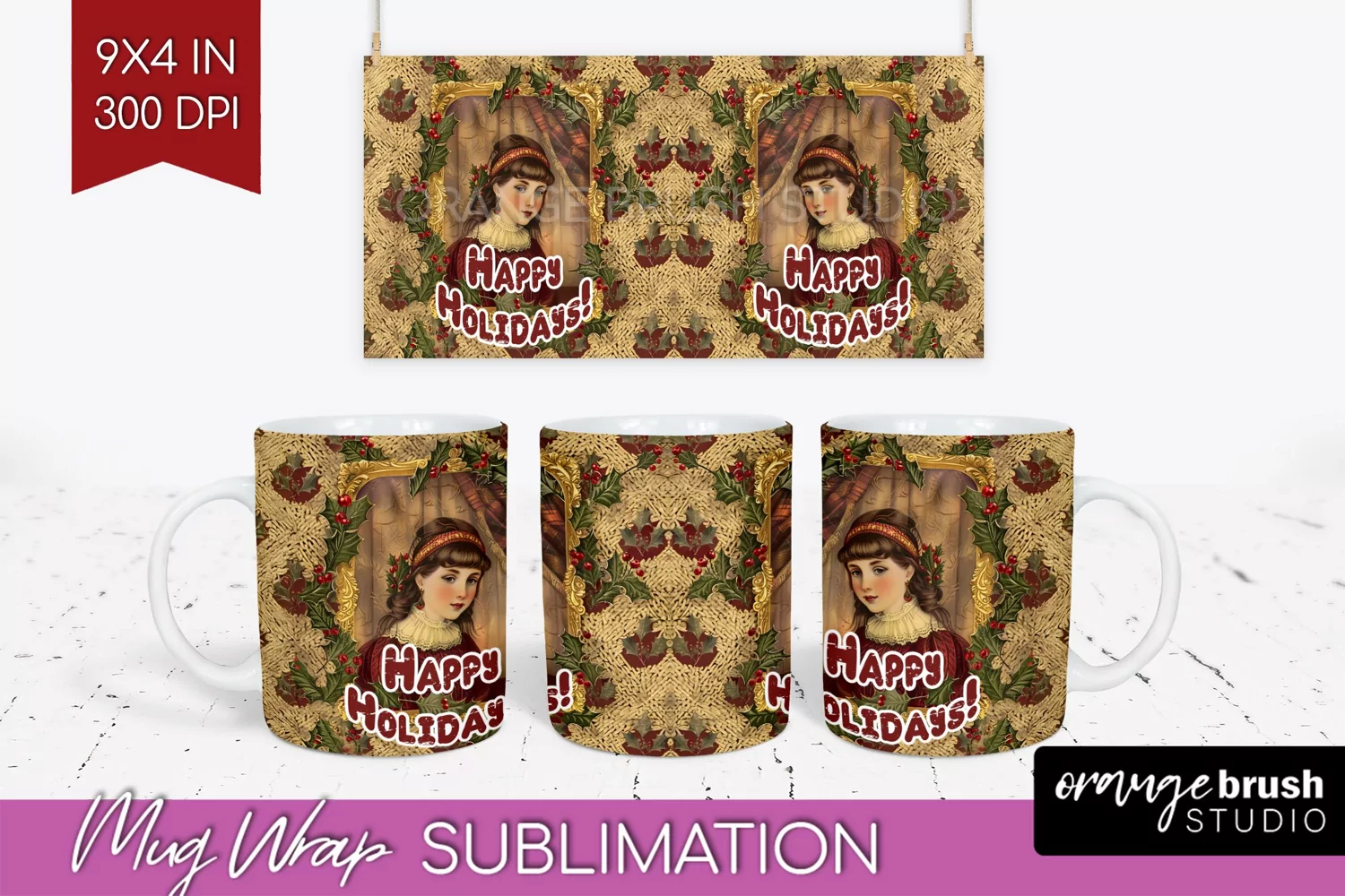Vintage Christmas Mug Wrap - Retro Xmas 15Oz Mug Sublimation product image 1