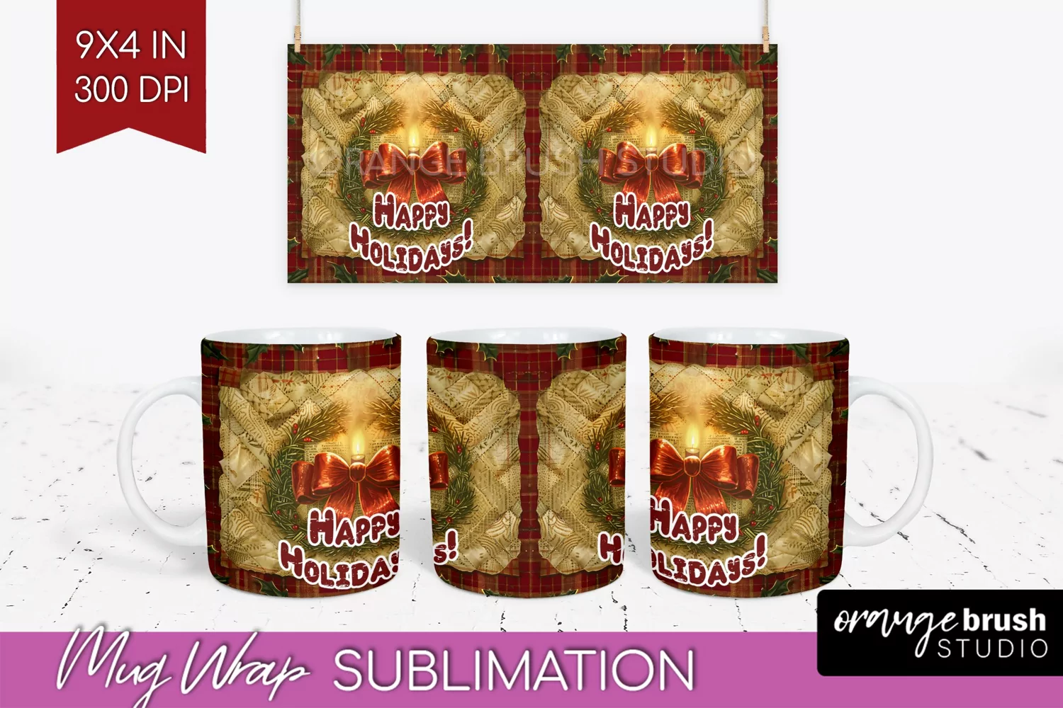 Vintage Christmas Mug Wrap - Retro Xmas 15Oz Mug Sublimation product image 1