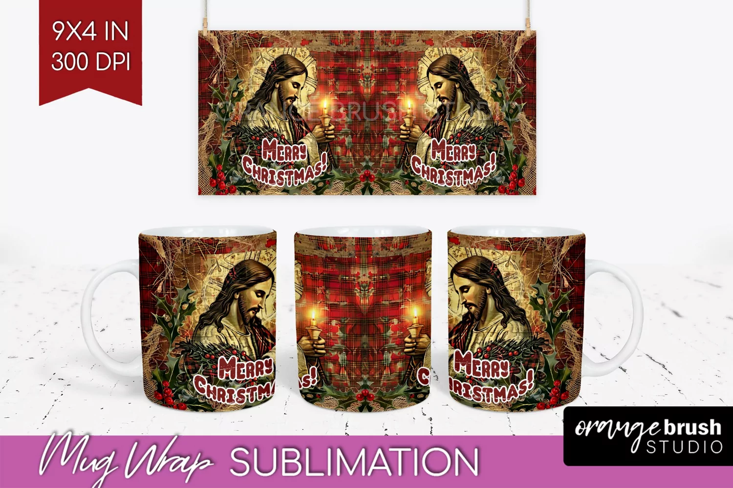 Vintage Christmas Mug Wrap - Retro Xmas 15Oz Mug Sublimation product image 1