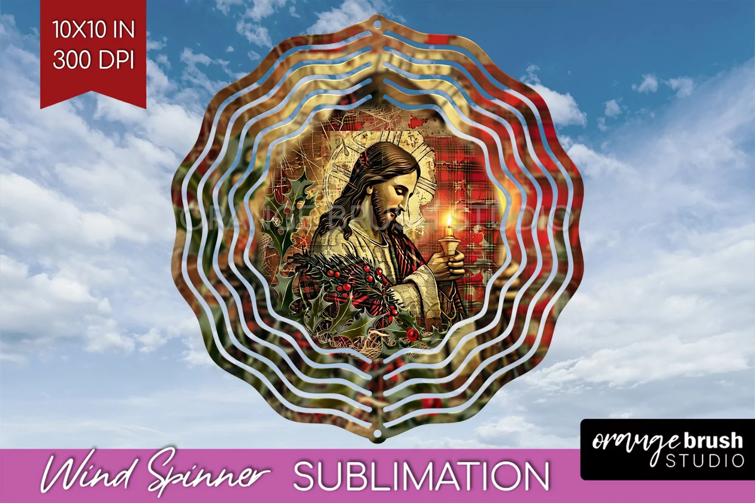 Vintage Christmas Wind Spinner PNG - Retro Xmas Sublimation product image 1