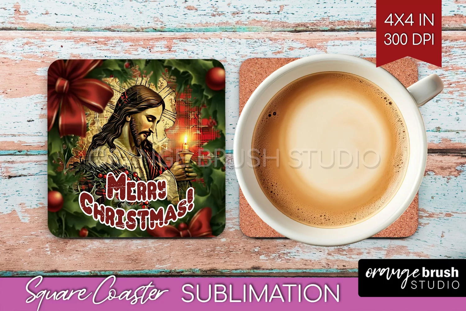 Vintage Christmas Square Coaster - Xmas Coaster Sublimation product image 1
