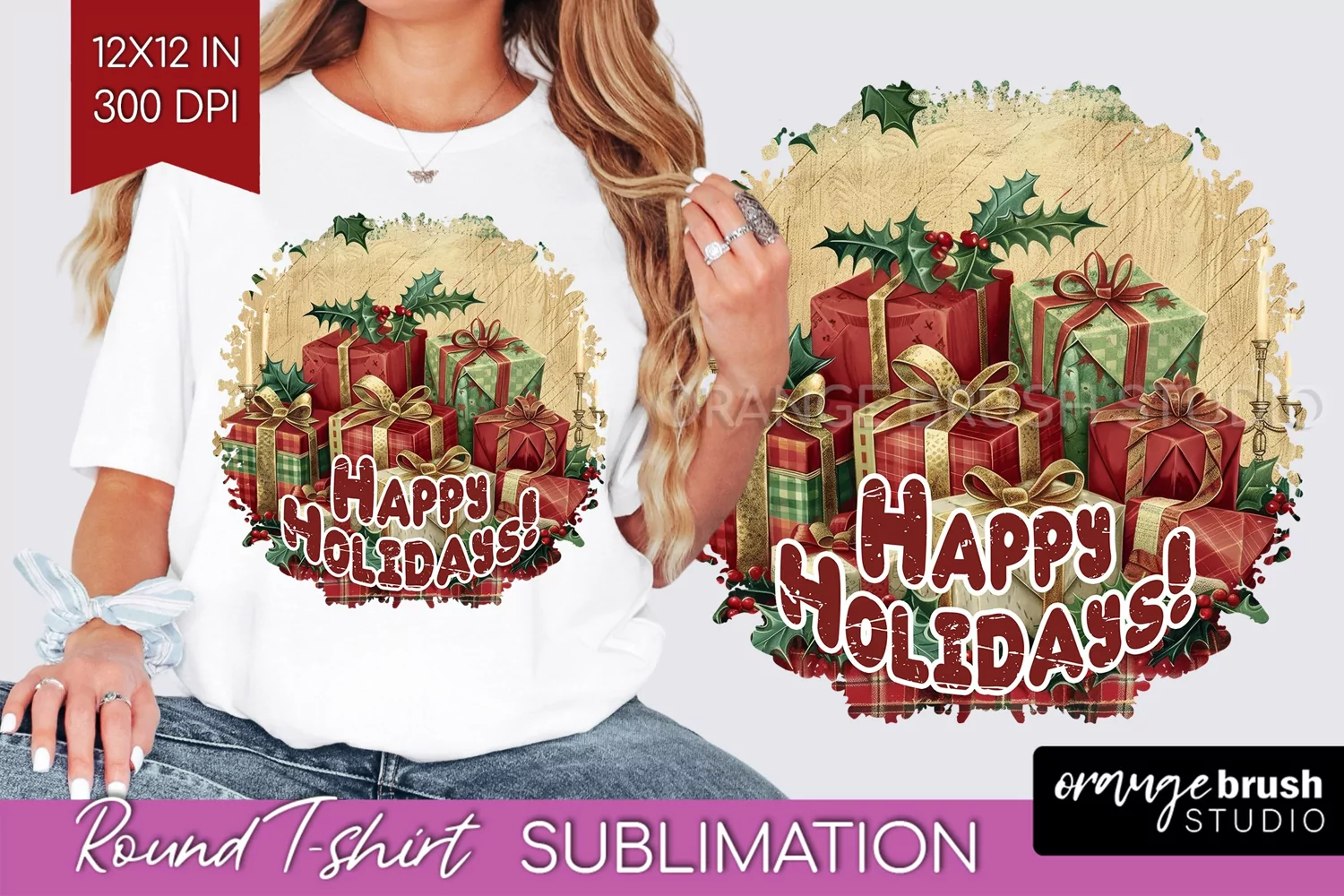 Vintage Christmas Sublimation, Xmas Round Tshirt Background product image 1