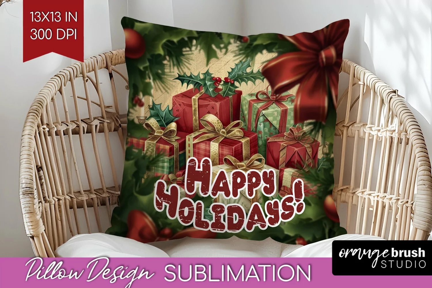 Vintage Christmas Pillow Sublimation - Xmas Pillow Cover PNG product image 1