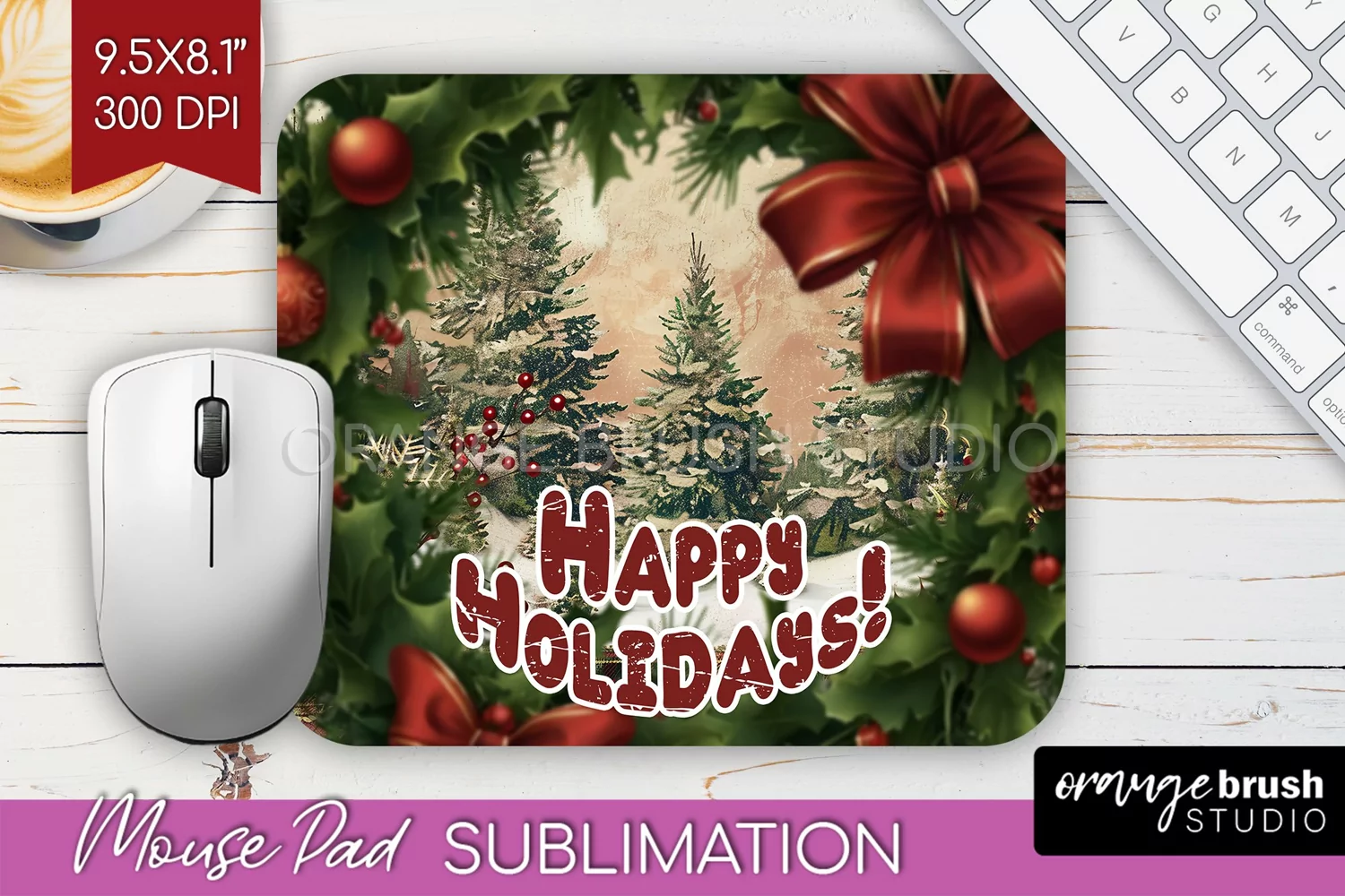 Vintage Christmas Mouse Pad Sublimation - Xmas Mousepad PNG product image 1