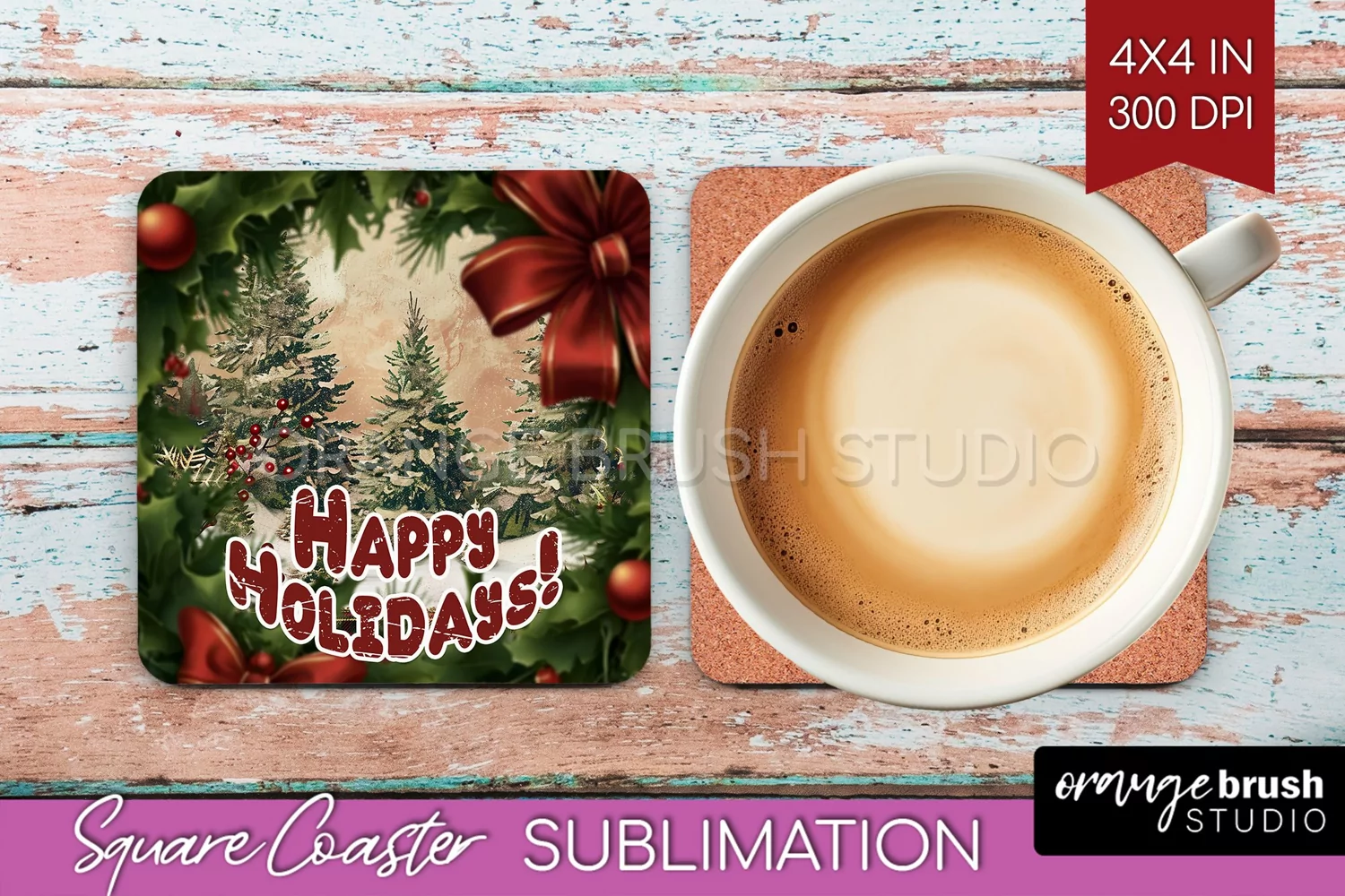 Vintage Christmas Square Coaster - Xmas Coaster Sublimation product image 1