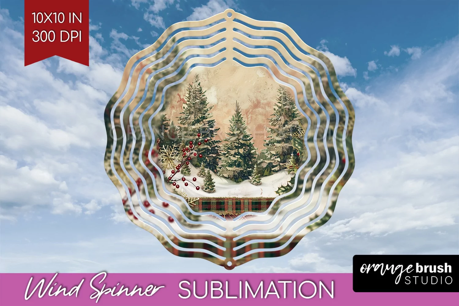 Vintage Christmas Wind Spinner PNG - Retro Xmas Sublimation product image 1