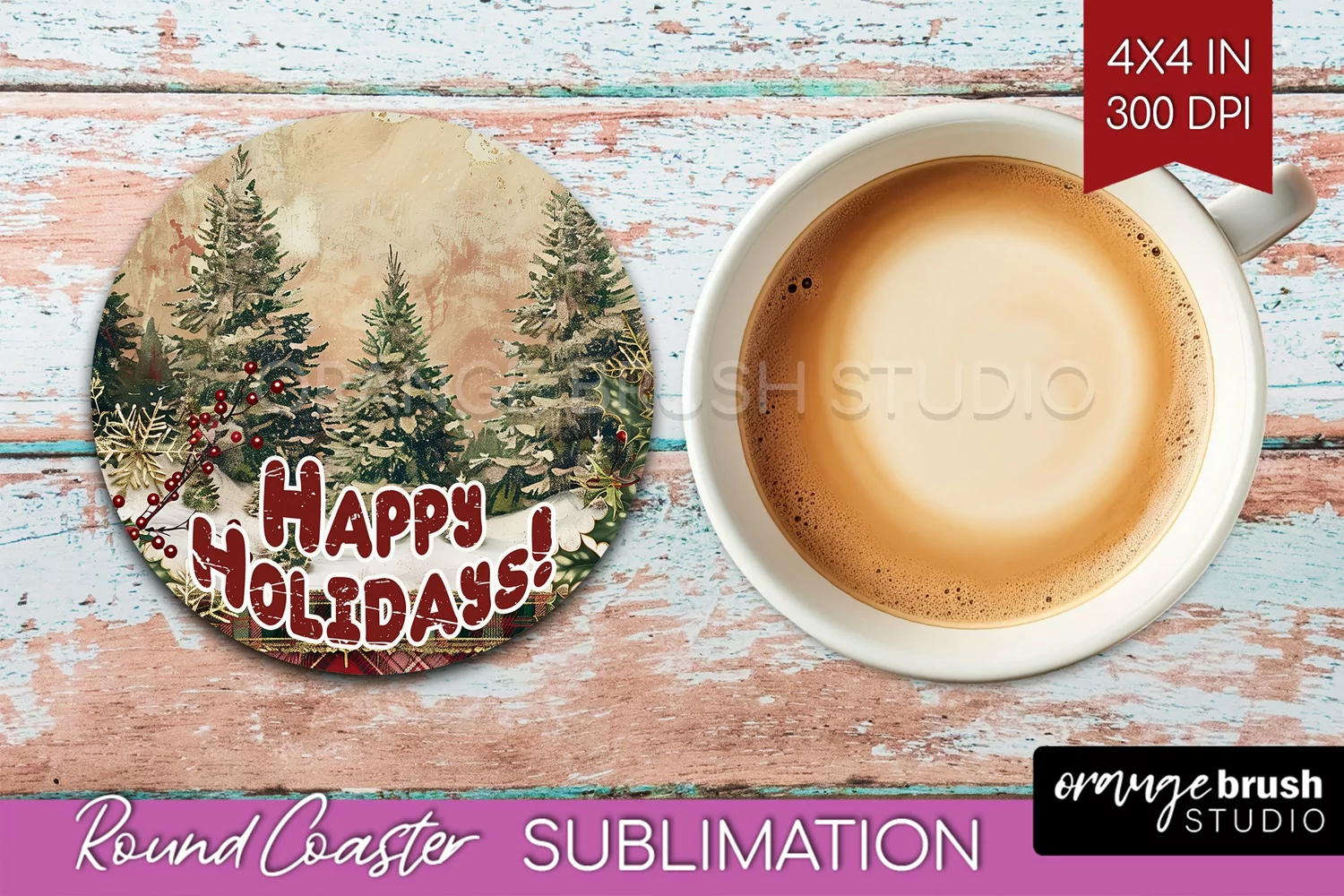 Vintage Christmas Round Coaster - Xmas Coaster Sublimation product image 1