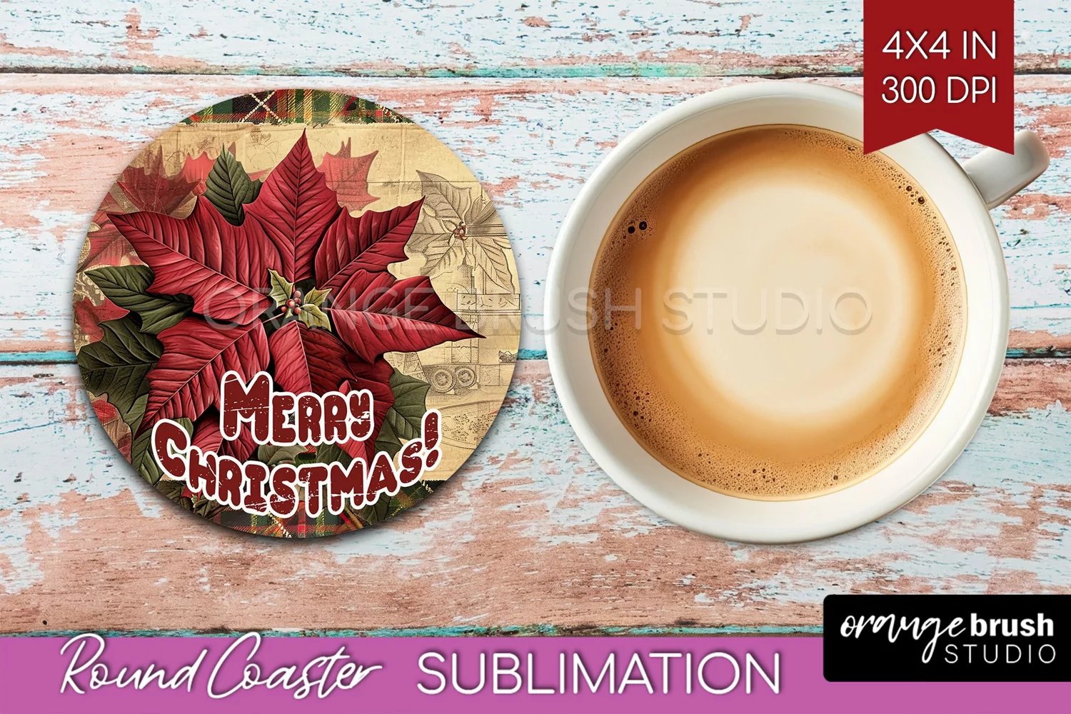 Vintage Christmas Round Coaster - Xmas Coaster Sublimation product image 1