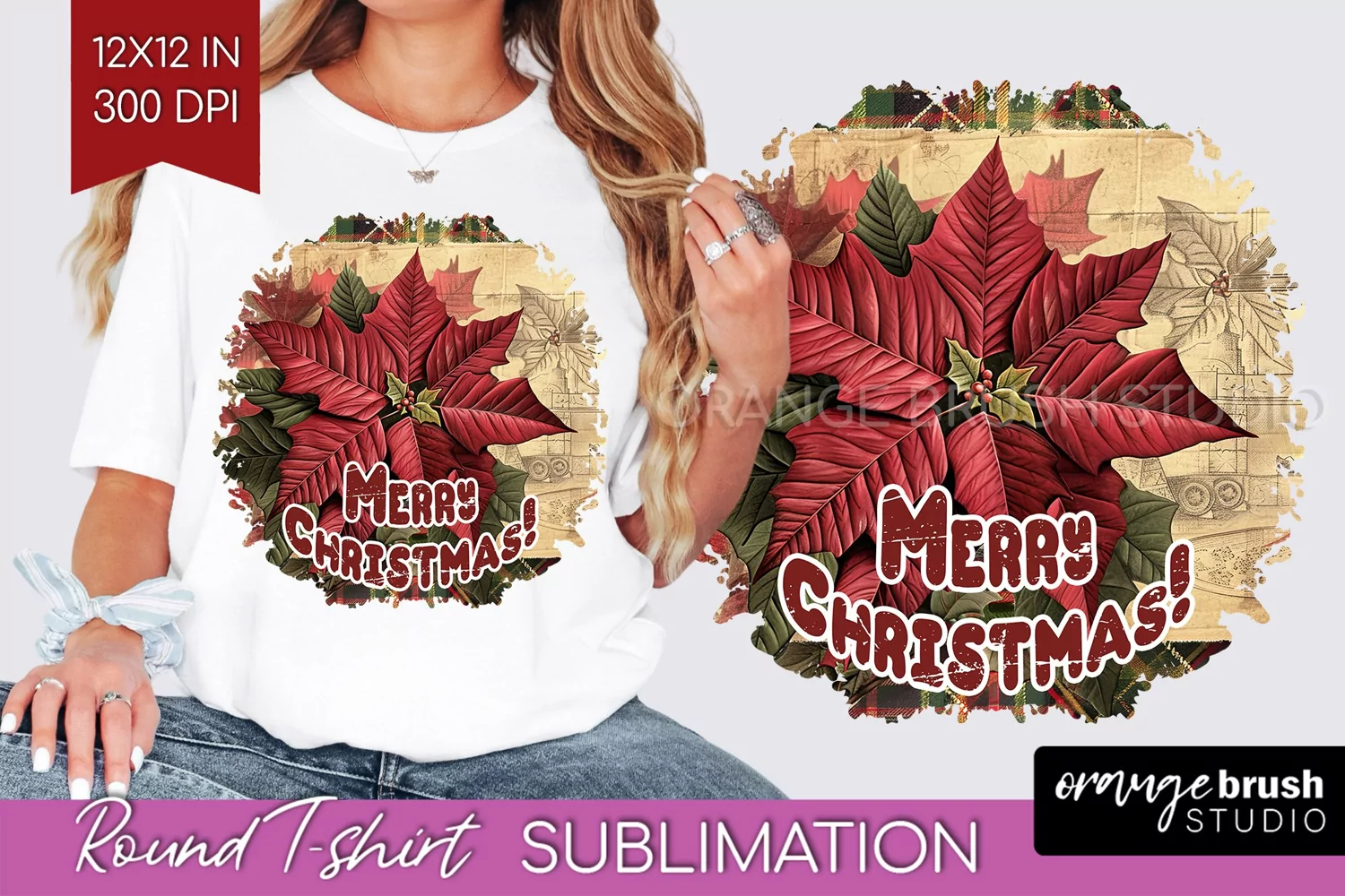 Vintage Christmas Sublimation, Xmas Round Tshirt Background product image 1