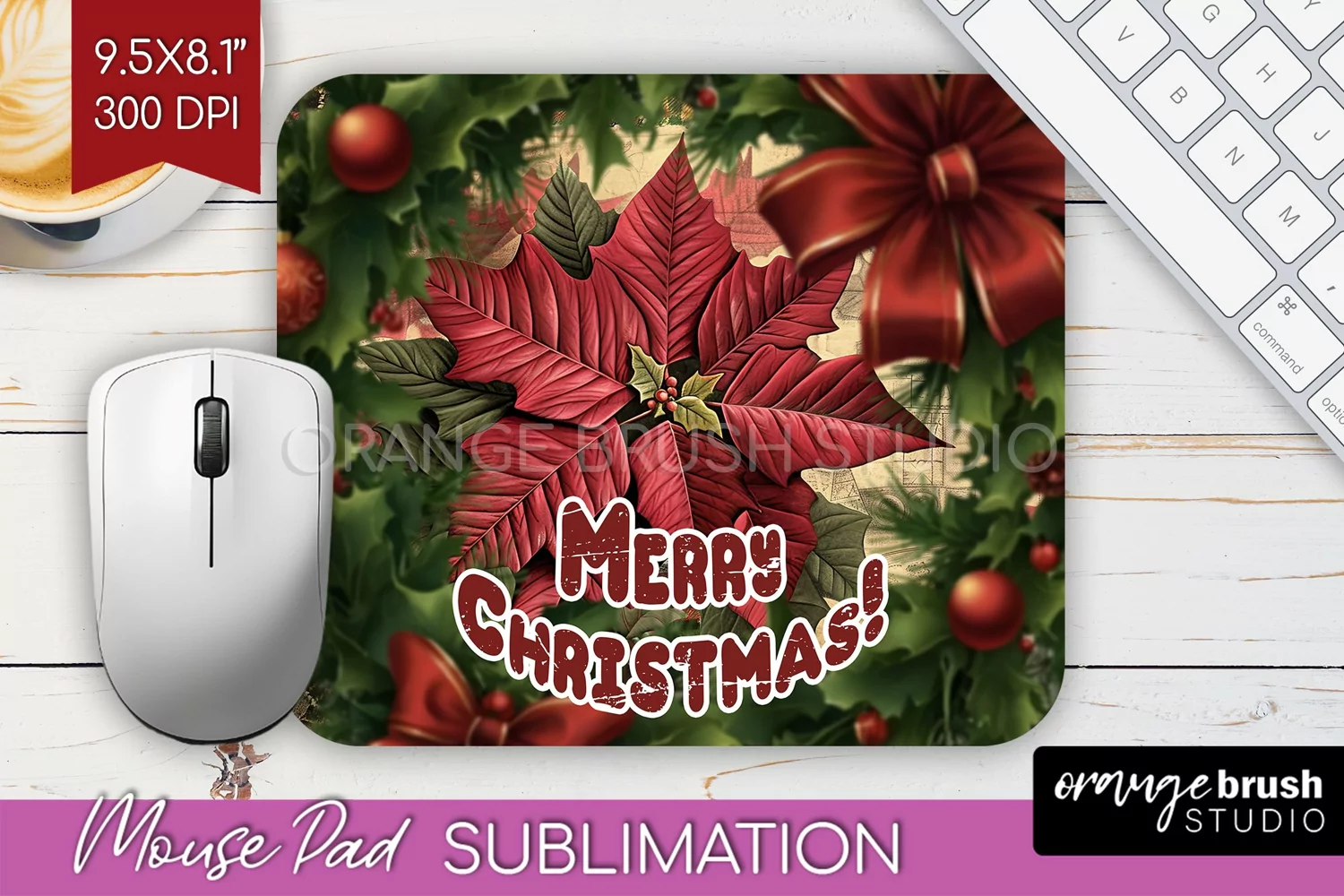 Vintage Christmas Mouse Pad Sublimation - Xmas Mousepad PNG product image 1
