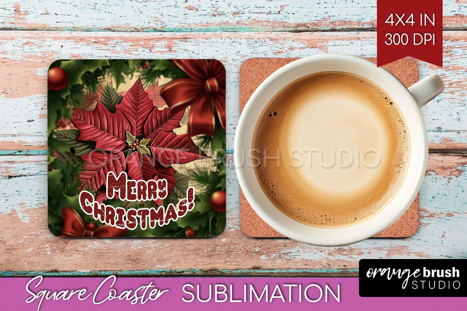 Vintage Christmas Square Coaster - Xmas Coaster Sublimation product image 1