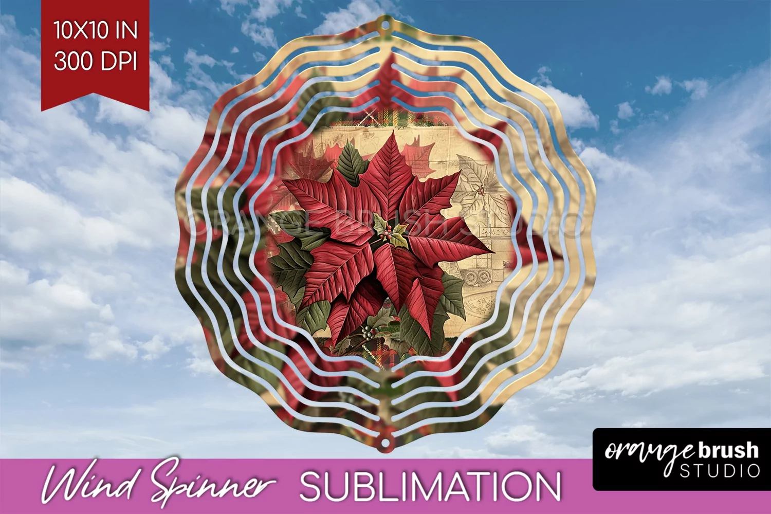Vintage Christmas Wind Spinner PNG - Retro Xmas Sublimation product image 1