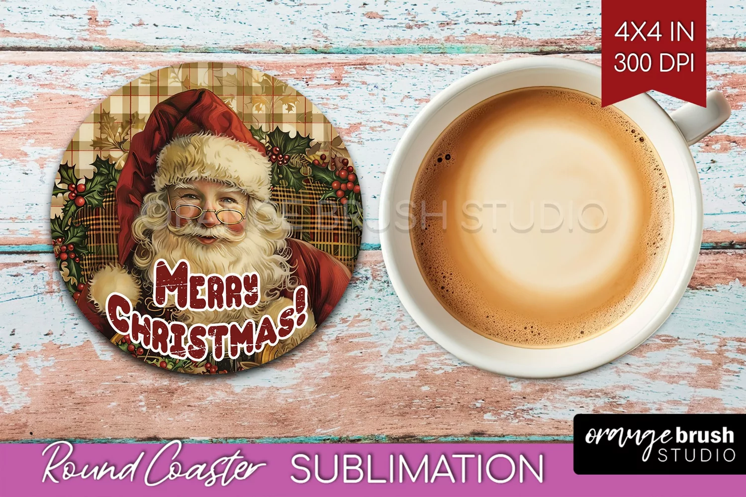 Vintage Christmas Round Coaster - Xmas Coaster Sublimation product image 1