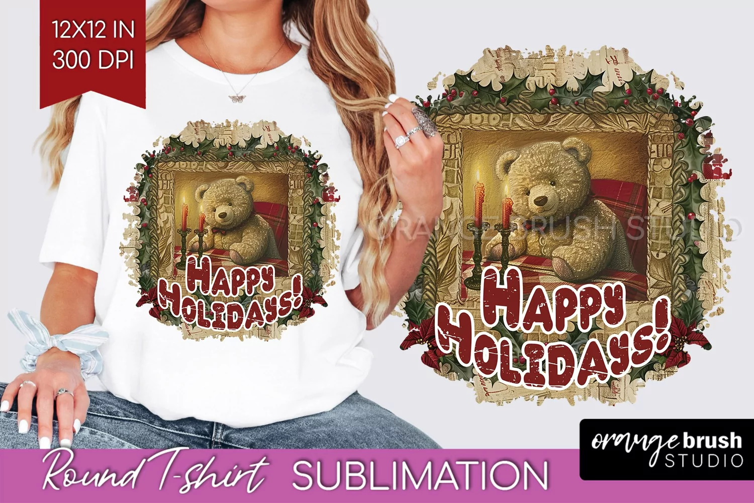 Vintage Christmas Sublimation, Xmas Round Tshirt Background product image 1