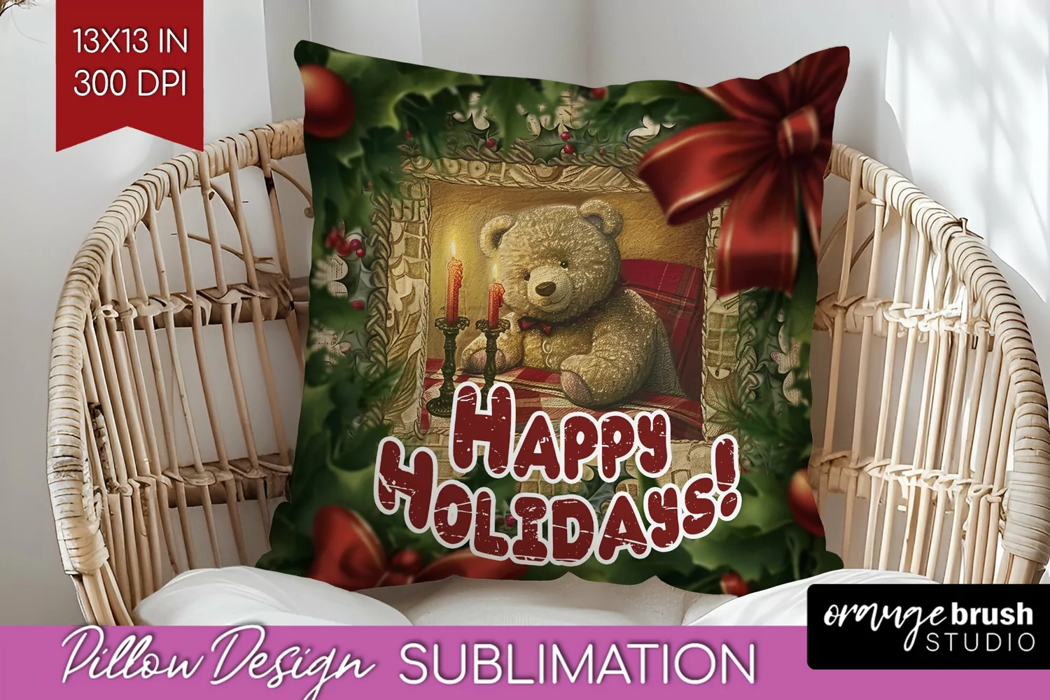 Vintage Christmas Pillow Sublimation - Xmas Pillow Cover PNG product image 1