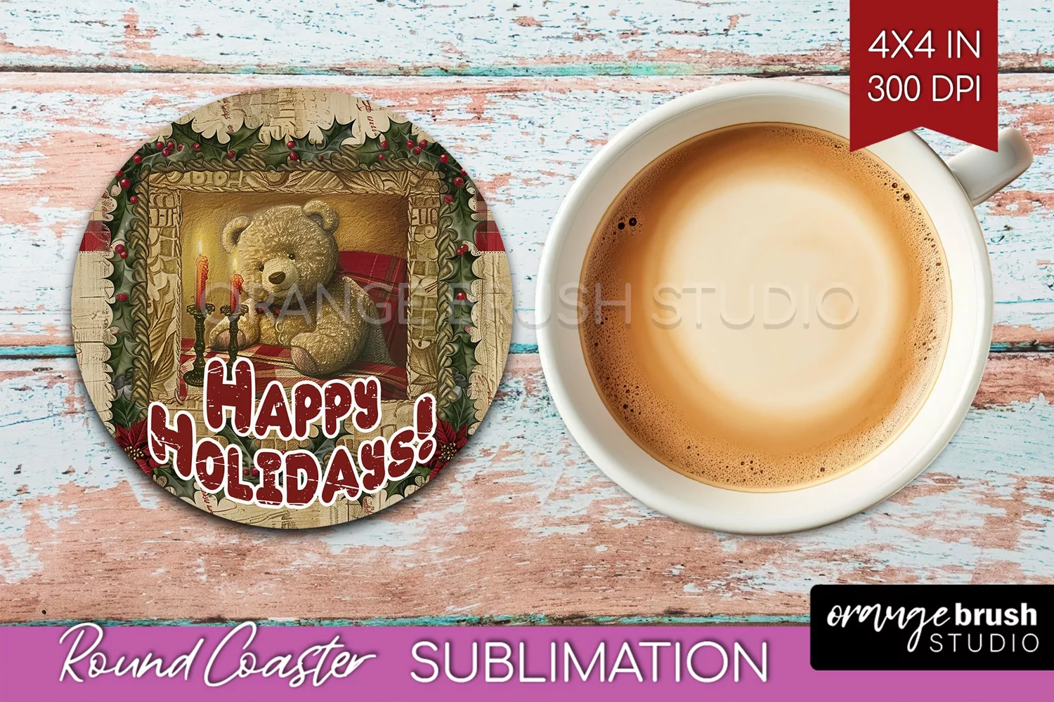 Vintage Christmas Round Coaster - Xmas Coaster Sublimation product image 1