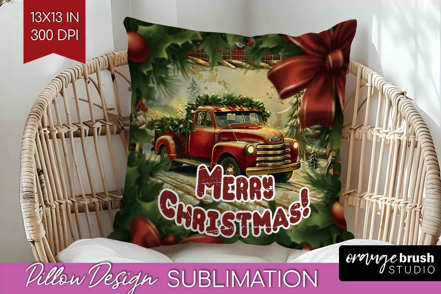 Vintage Christmas Pillow Sublimation - Xmas Pillow Cover PNG product image 1