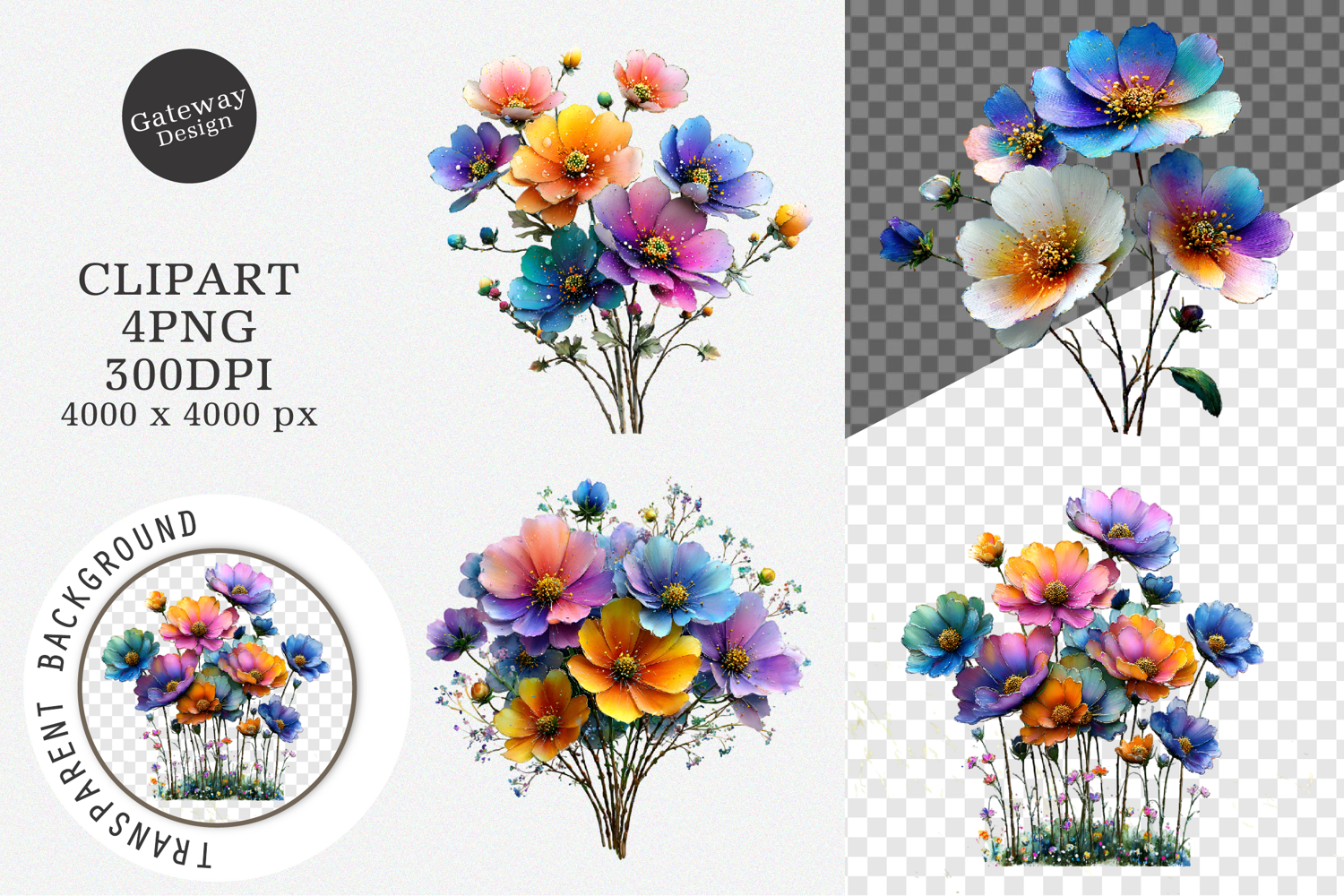 Watercolor Cosmos Flowers clipart product image 1