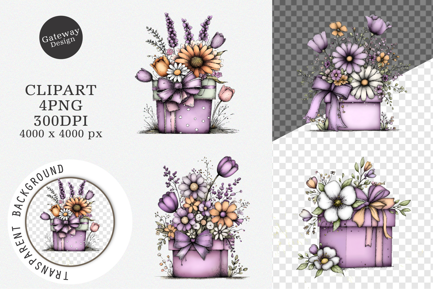 Watercolor Floral Gift Box Clipart product image 1