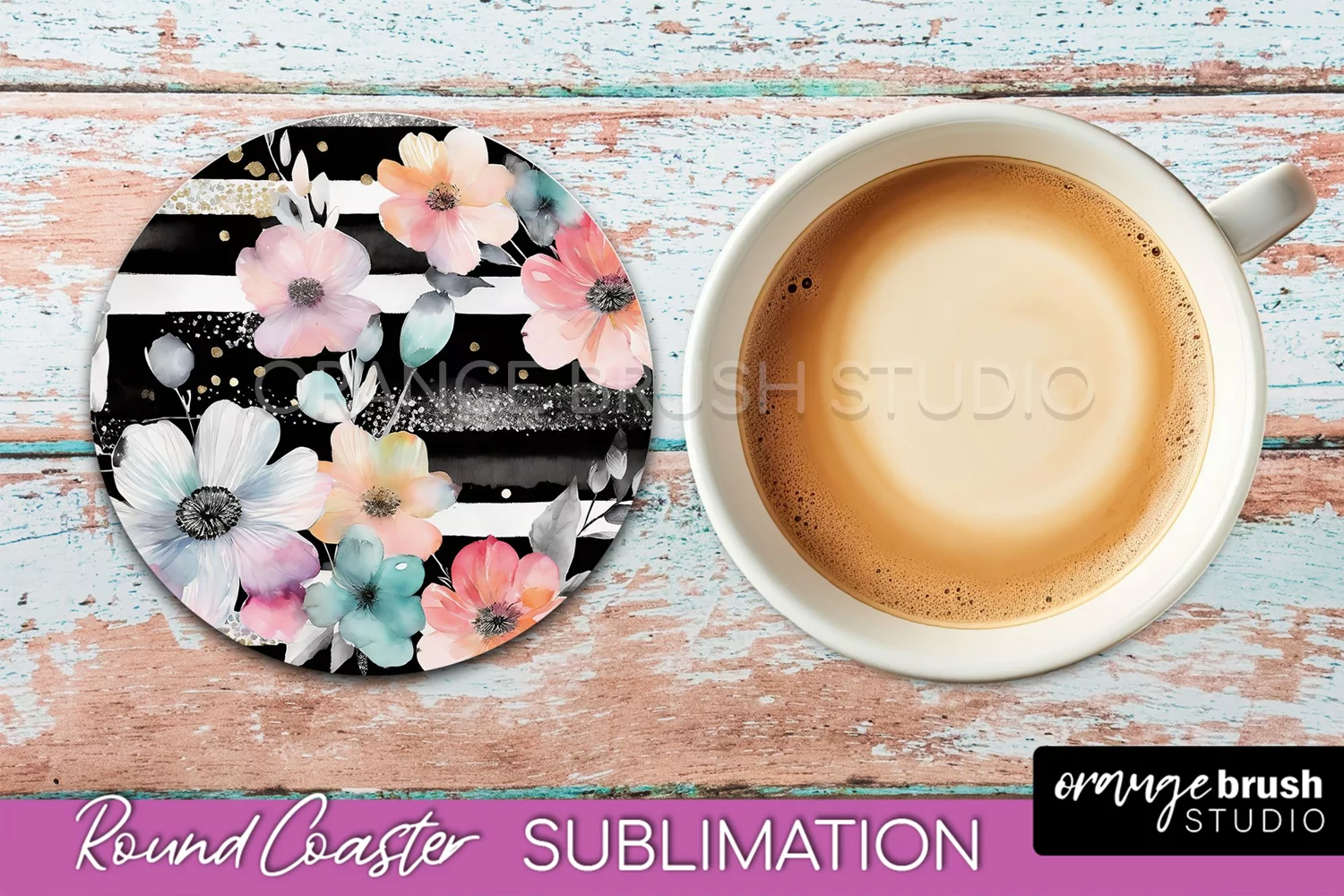 Watercolor Flowers Round Coaster - Floral Pink Sublimation product image 1