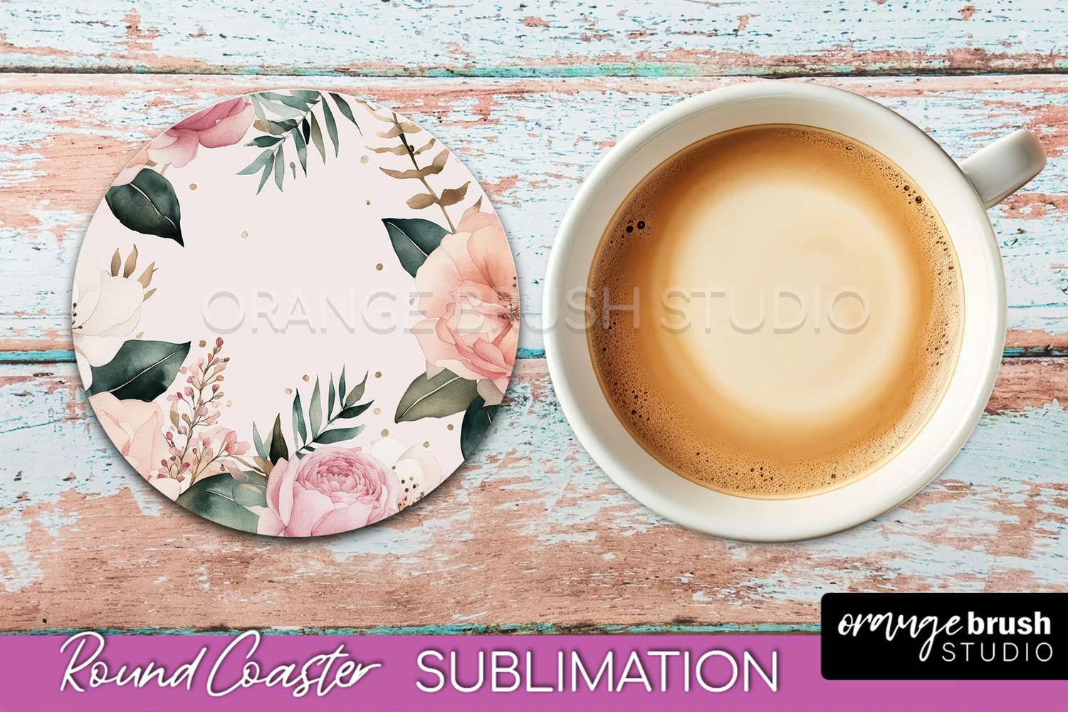 Watercolor Flowers Round Coaster - Floral Pink Sublimation product image 1