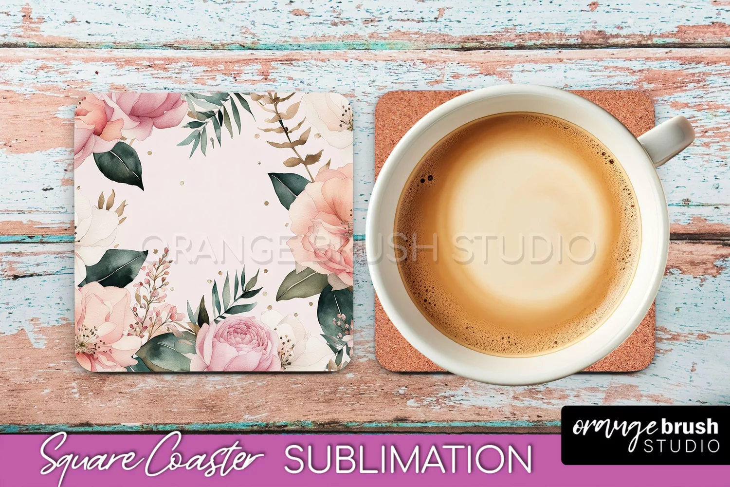 Watercolor Flowers Square Coaster - Floral Pink Sublimation product image 1