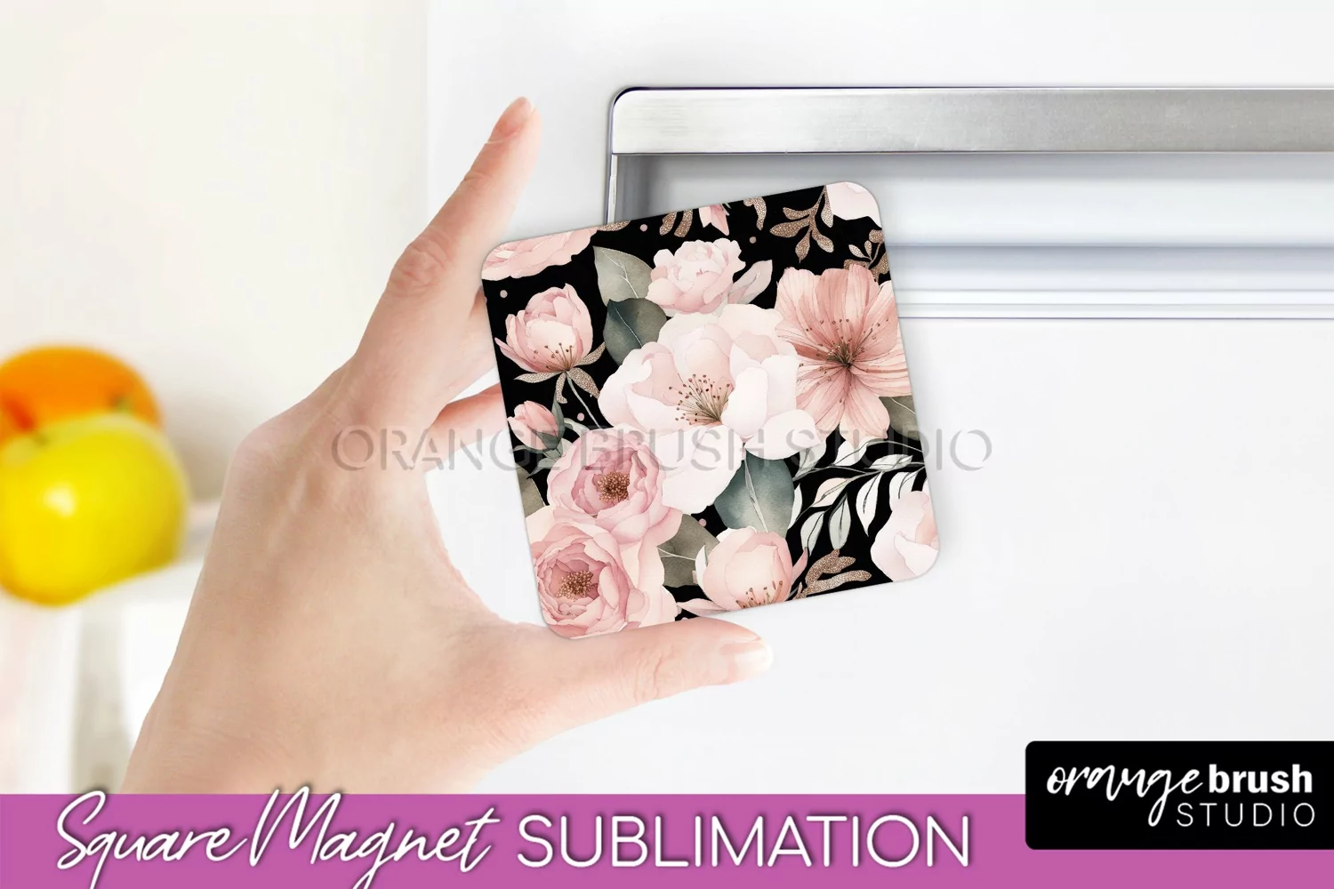 Pink Flowers Magnet Sublimation - Watercolor Magnet Design product image 1