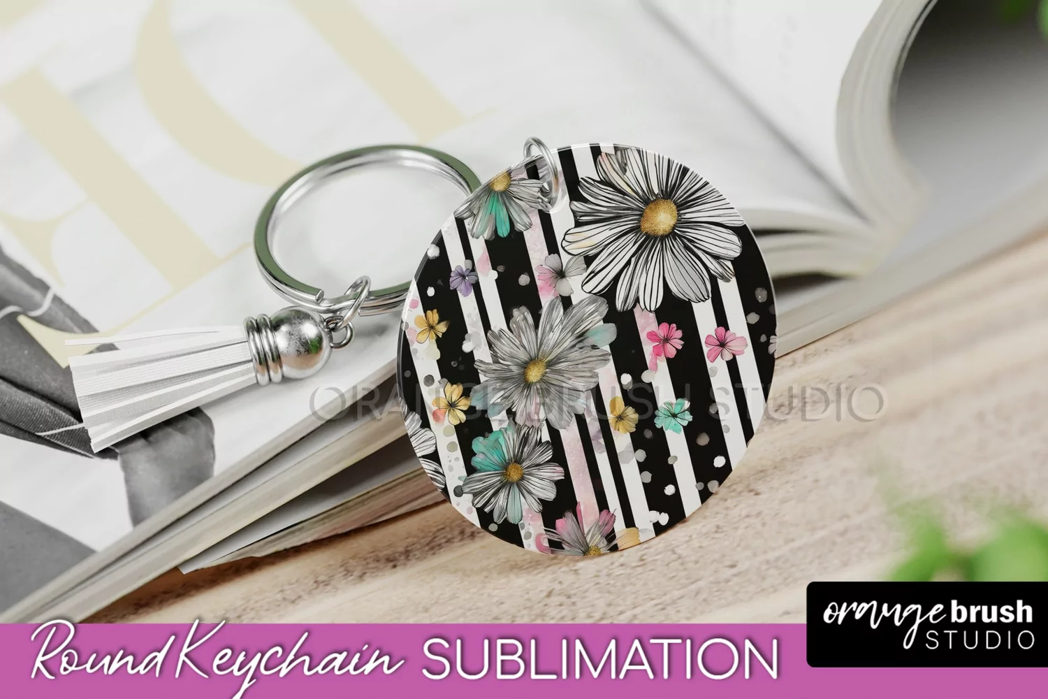 Pink Flowers Keychain, Floral Keychain Sublimation Design product image 1