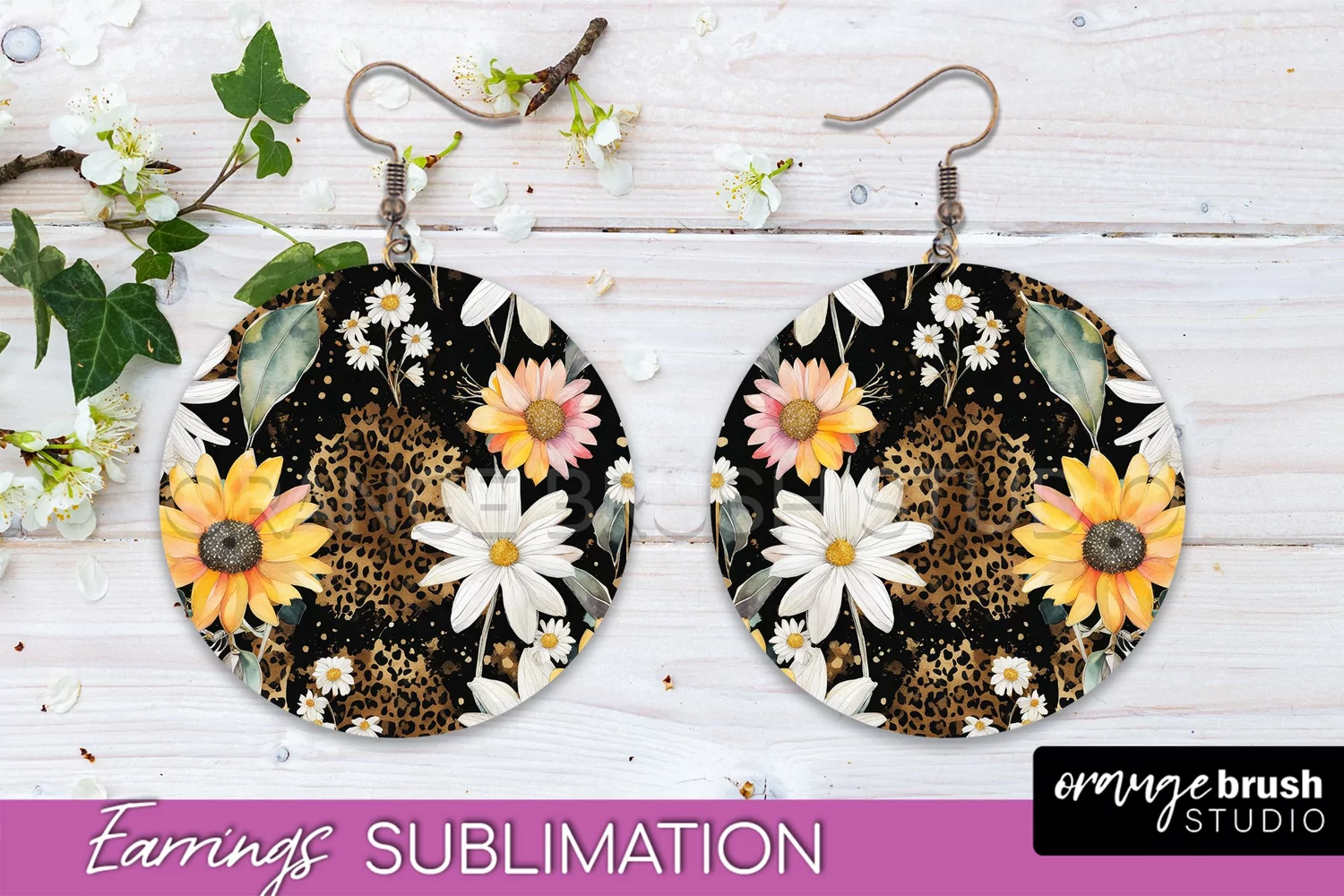 Watercolor Flowers Earrings, Pink Floral Earring Sublimation product image 1