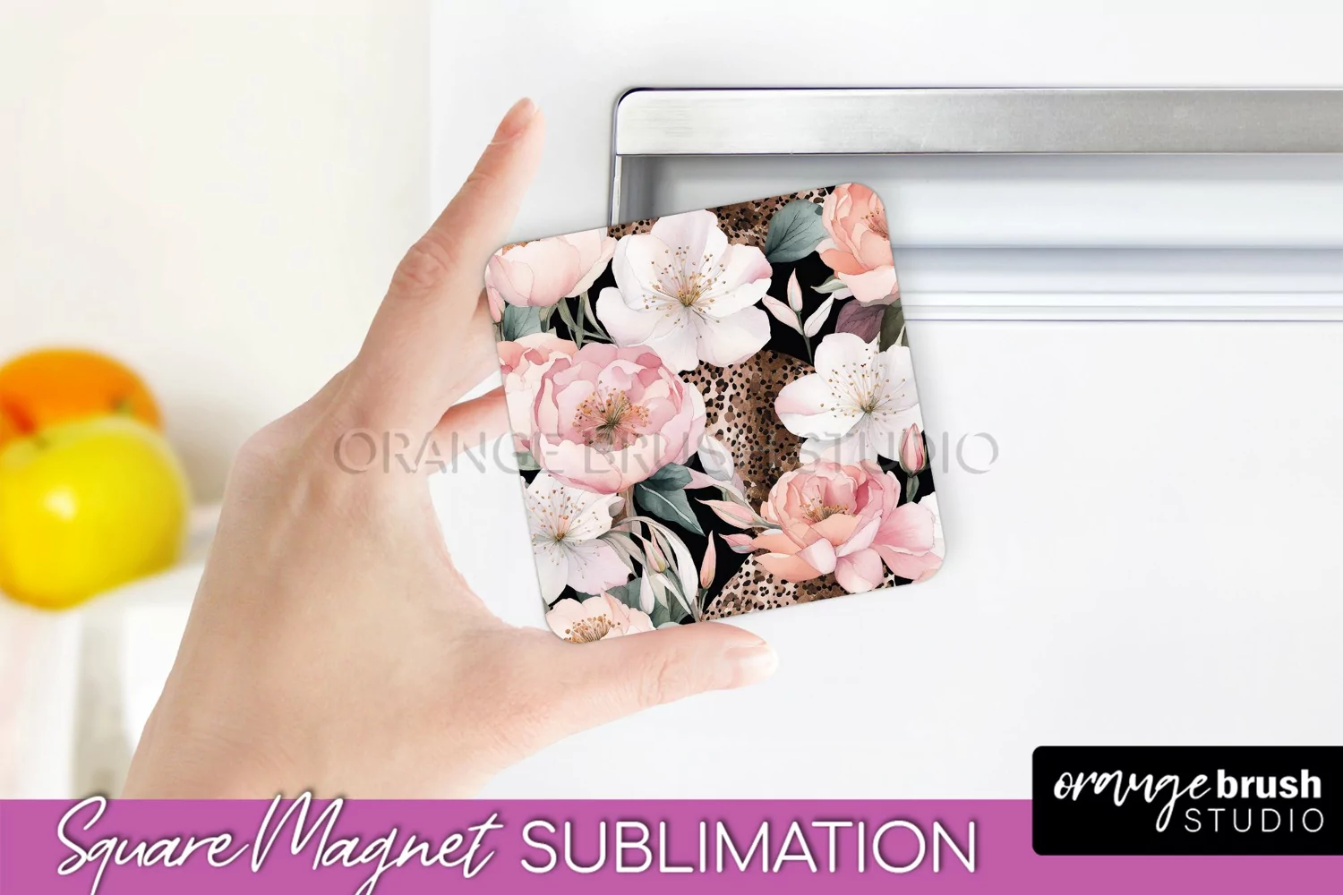 Pink Flowers Magnet Sublimation - Watercolor Magnet Design product image 1