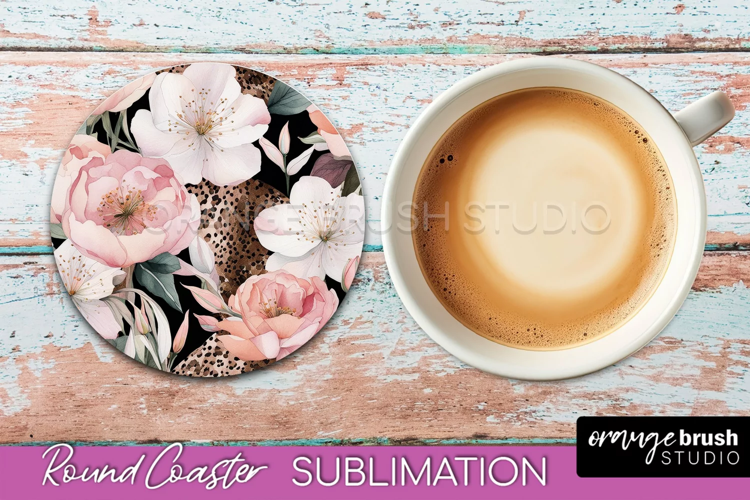 Watercolor Flowers Round Coaster - Floral Pink Sublimation product image 1