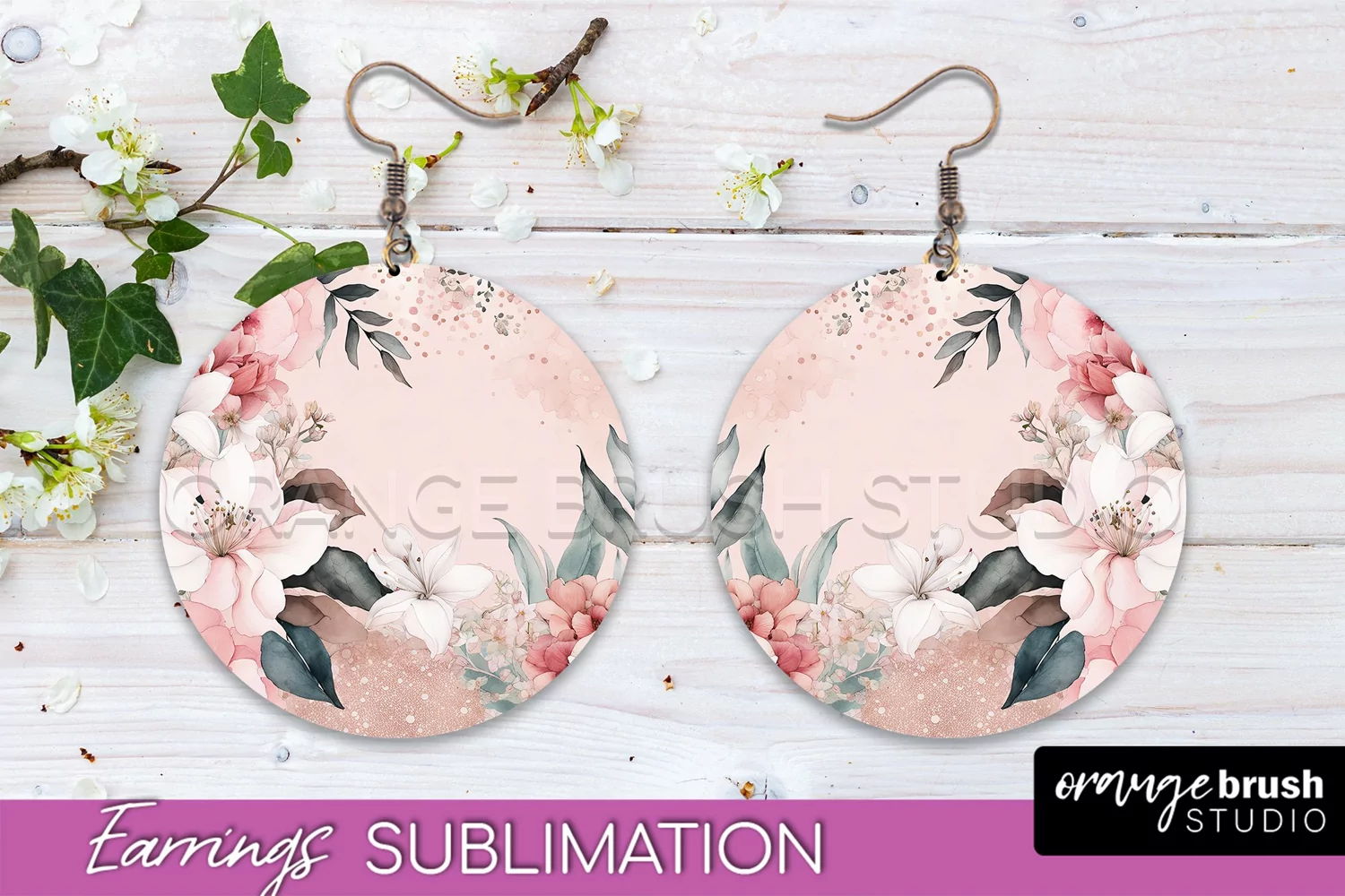Watercolor Flowers Earrings, Pink Floral Earring Sublimation product image 1