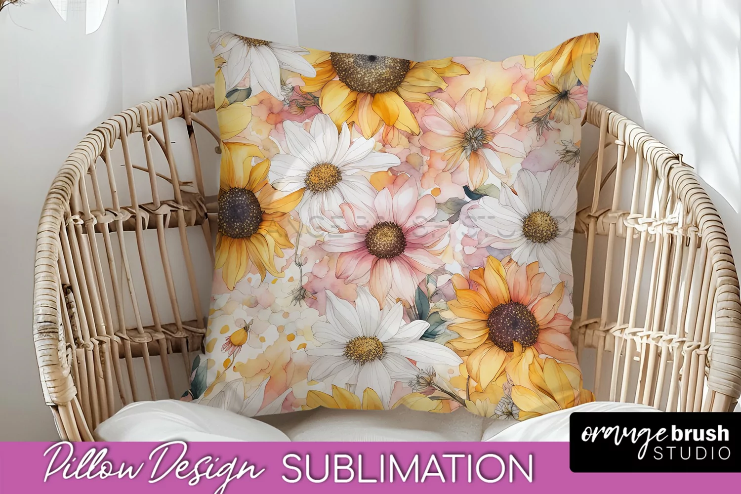 Watercolor Flowers Pillow Cover - Summer Pillow Sublimation product image 1