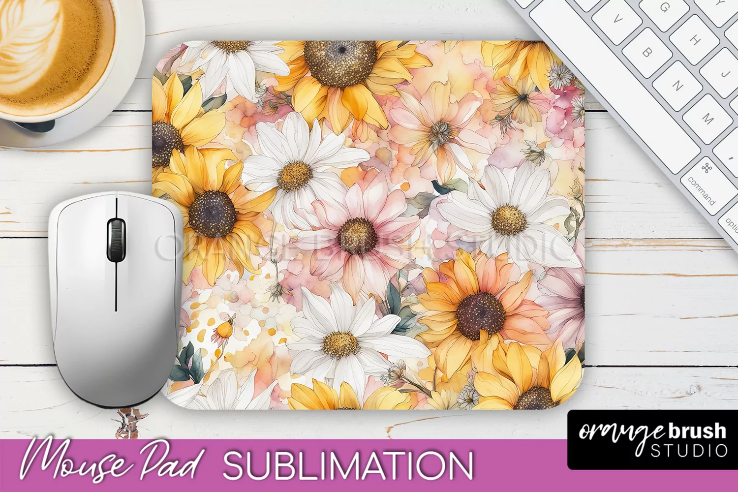 Floral Mouse Pad PNG - Pink Flowers Mousepad Sublimation product image 1
