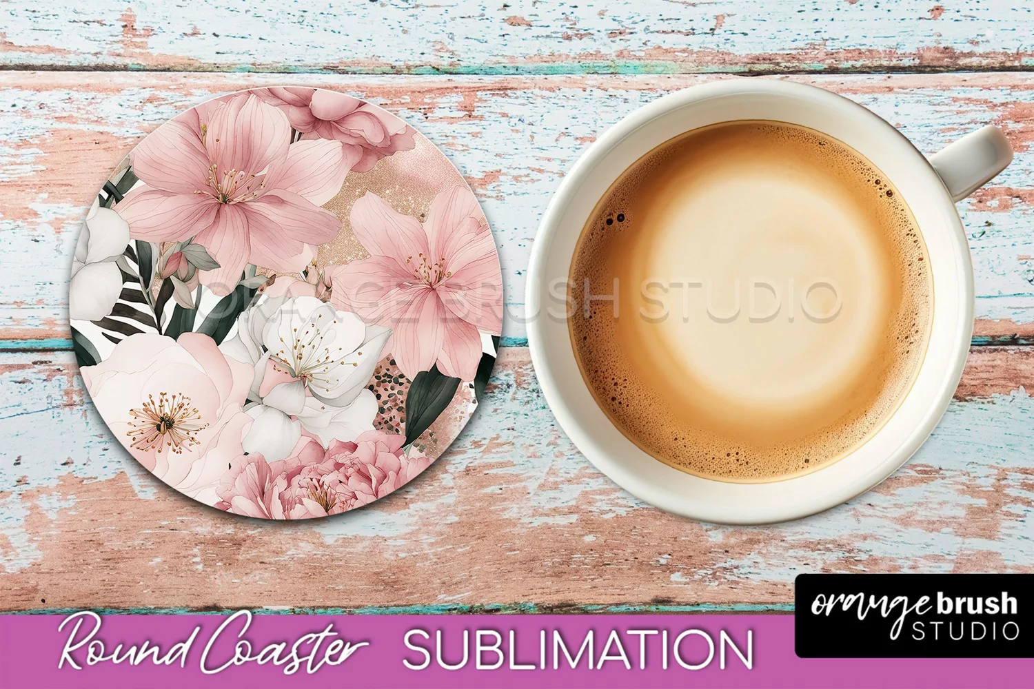 Watercolor Flowers Round Coaster - Floral Pink Sublimation product image 1