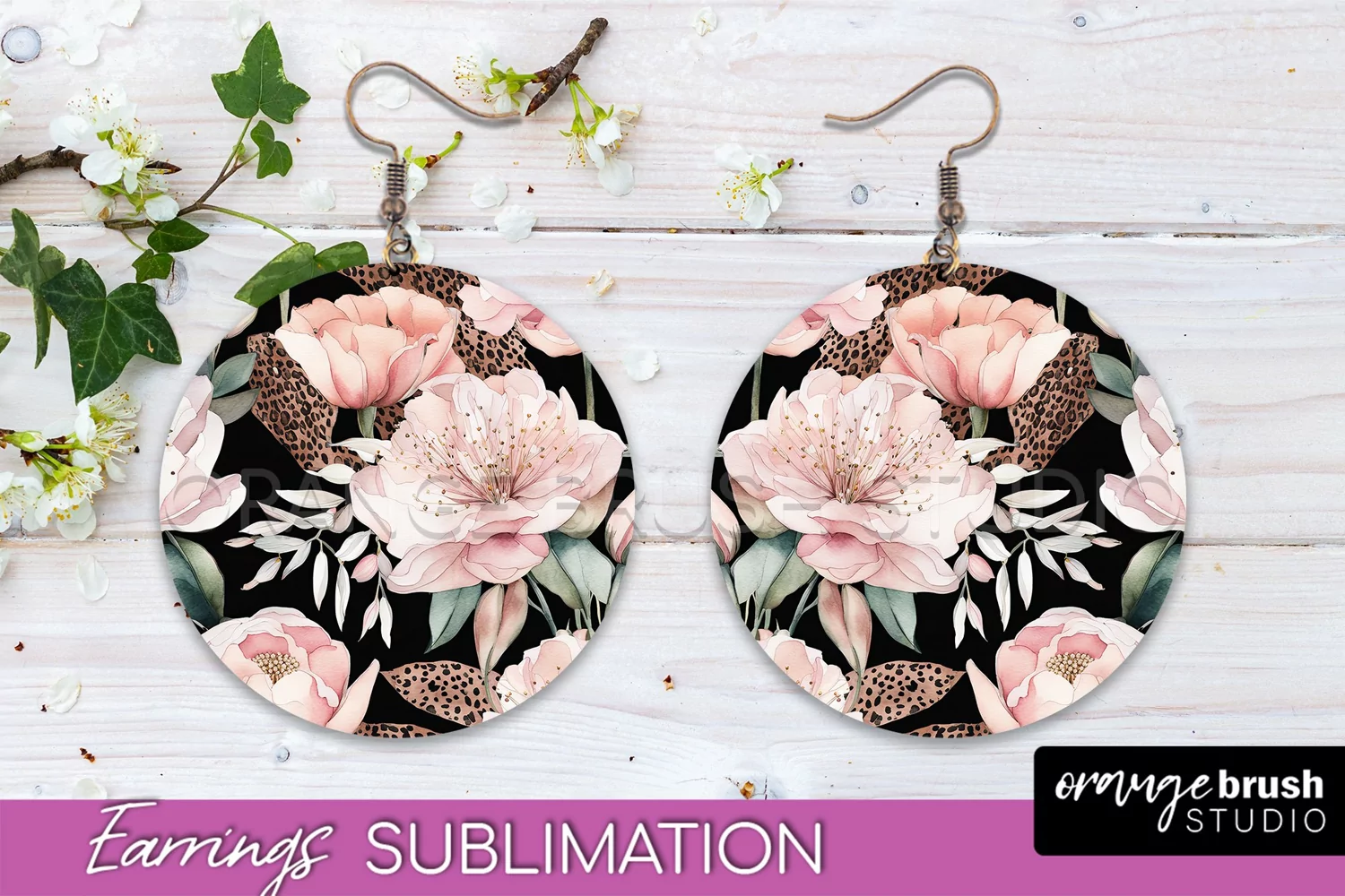 Watercolor Flowers Earrings, Pink Floral Earring Sublimation product image 1