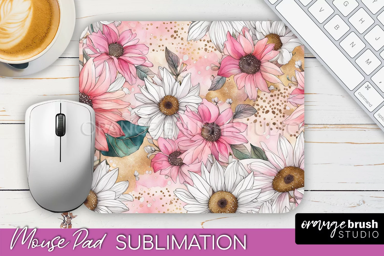 Floral Mouse Pad PNG - Pink Flowers Mousepad Sublimation product image 1