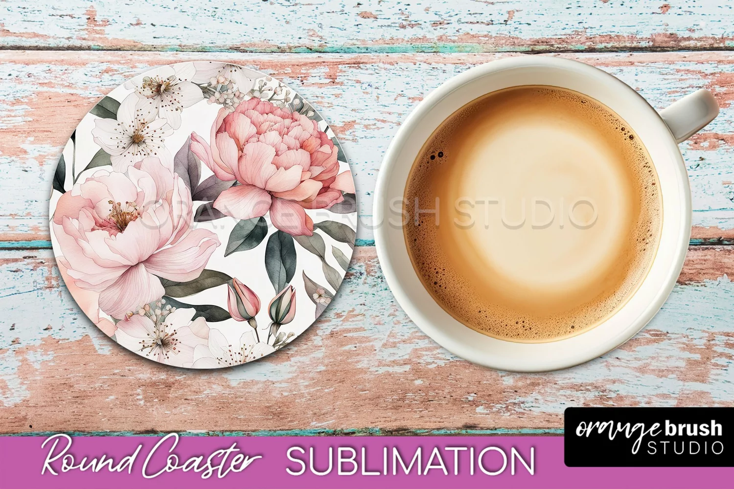 Watercolor Flowers Round Coaster - Floral Pink Sublimation product image 1