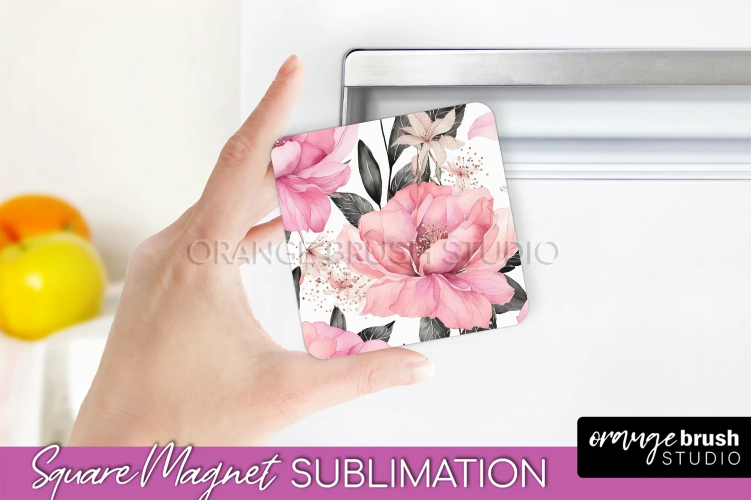 Pink Flowers Magnet Sublimation - Watercolor Magnet Design product image 1