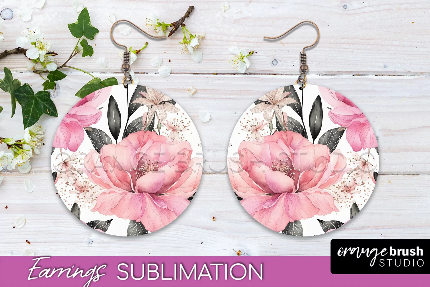 Watercolor Flowers Earrings, Pink Floral Earring Sublimation product image 1