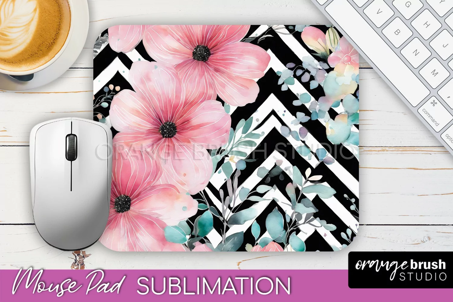 Floral Mouse Pad PNG - Pink Flowers Mousepad Sublimation product image 1