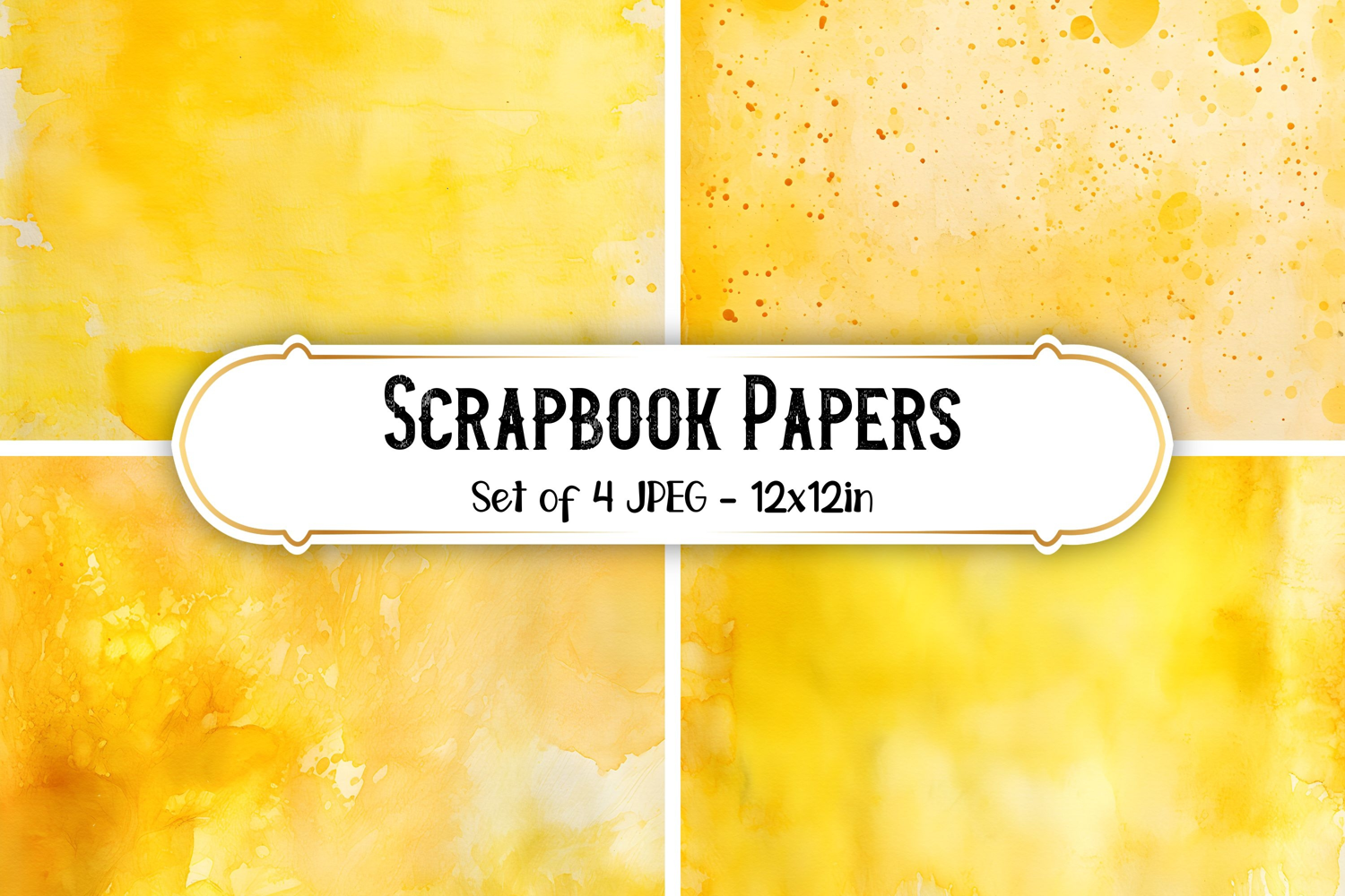 4 Watercolor Sunny Yellow Scrapbook Paper Backgrounds