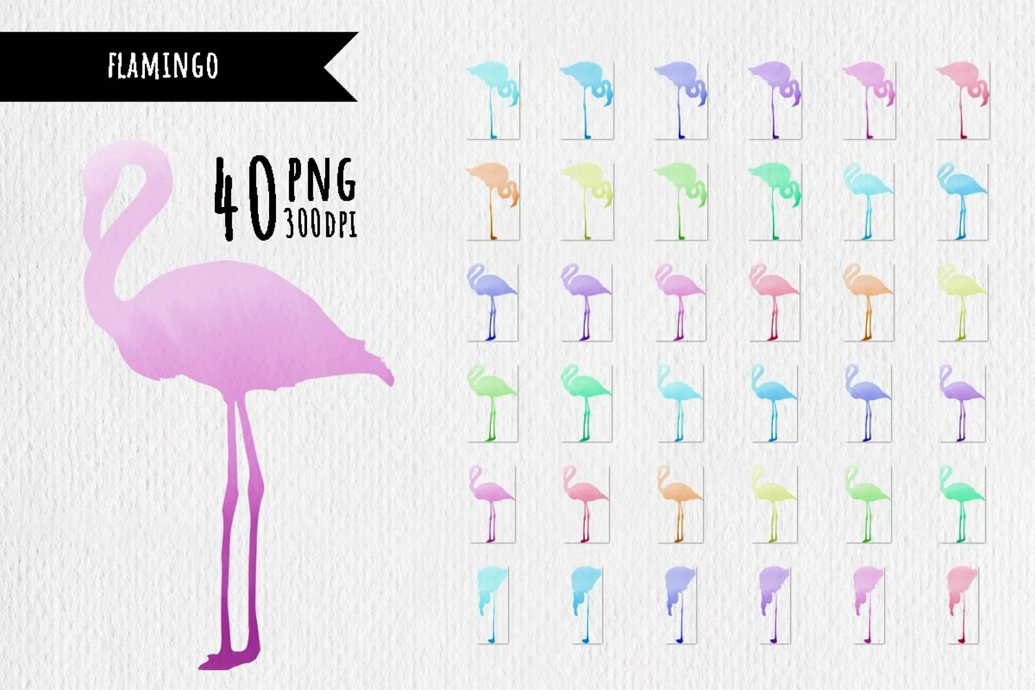 40 Watercolor backgrounds. Flamingo product image 1