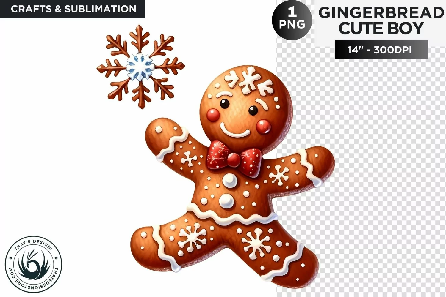 Gingerbread man with snowflake Christmas cookies png clipart product image 1