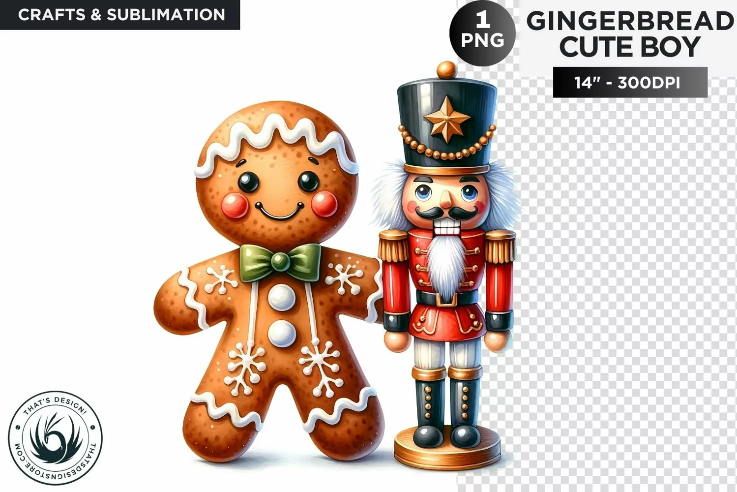 Gingerbread man with Nutcracker Christmas png clipart product image 1