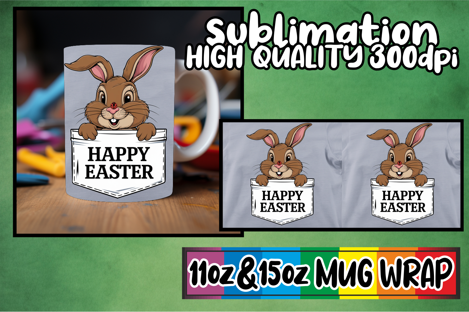Whimsical mornings 11oz 15oz sublimation wrap, Easter Animal product image 1