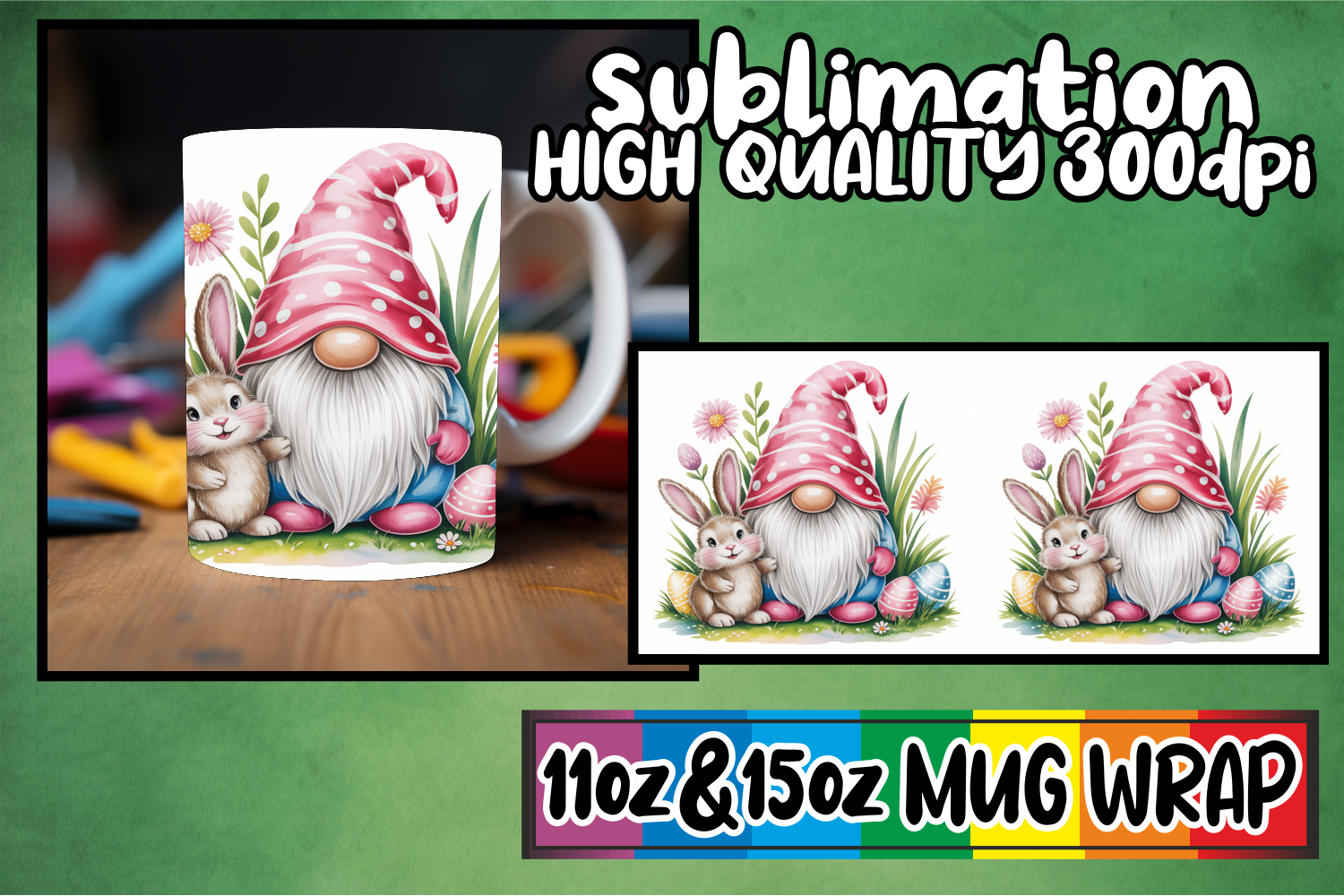 Happy hearts 11oz 15oz sublimation wrap, Easter Gnomes product image 1