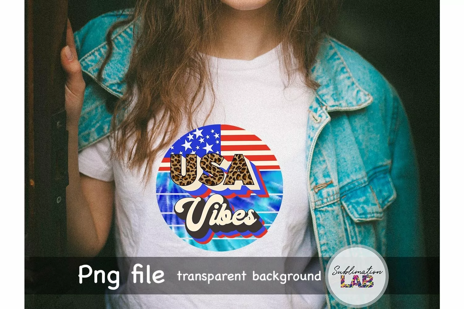USA Vibes Sublimation Design 4th of July Retro Patriotic Png product image 1