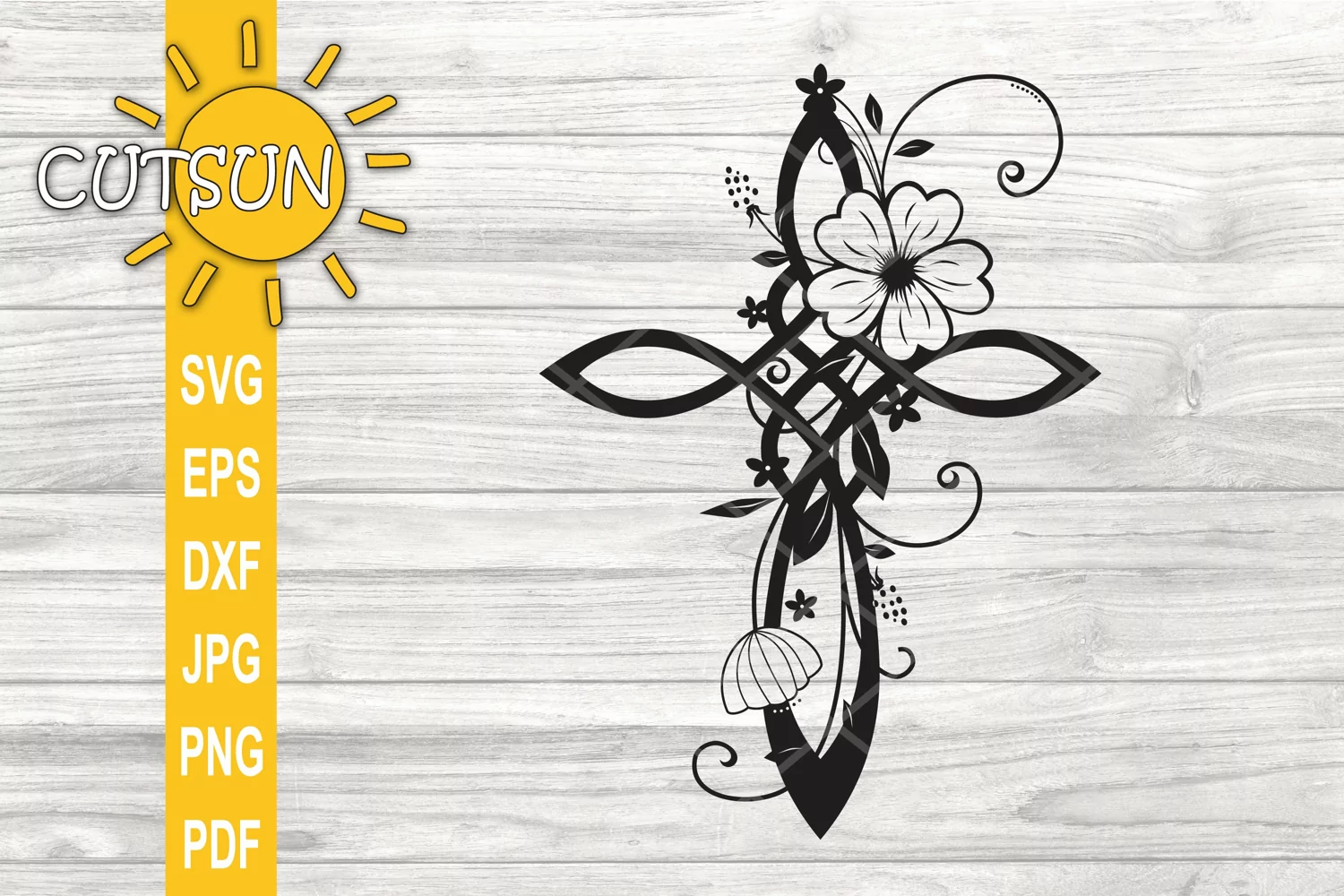 Cross SVG cut file| Floral cross SVG file | Religious SVG product image 1
